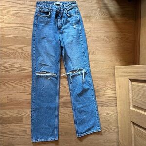 Zara Straight Leg Distressed Jeans - US 4 Medium Wash